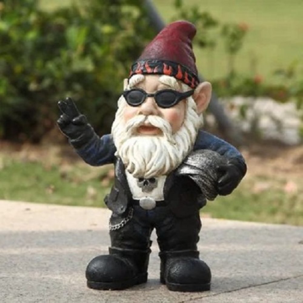 NWT Biker Garden Gnome Statue Peace Sign